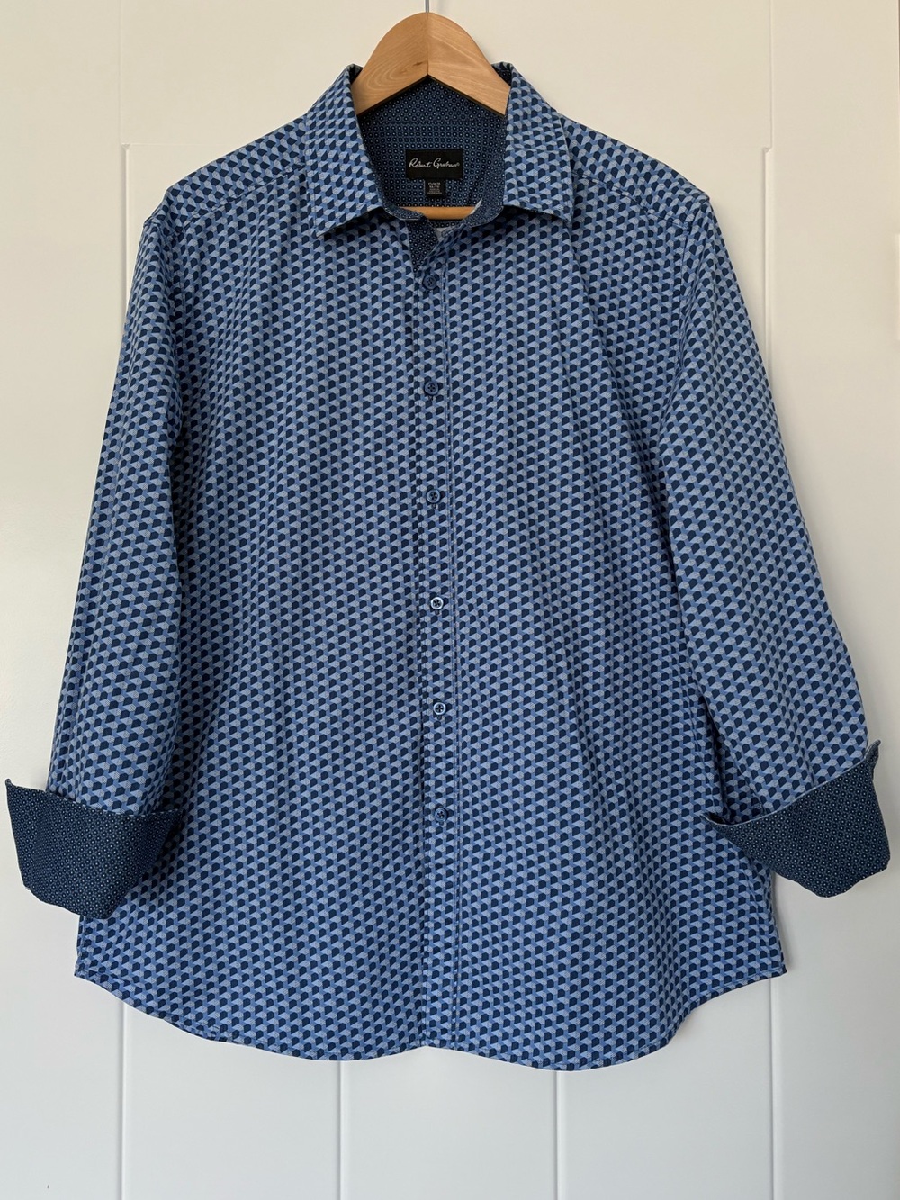 Robert Graham Button Up Shirt Contrast Cuff Blue Geometric Designer Office XL - Picture 2 of 16